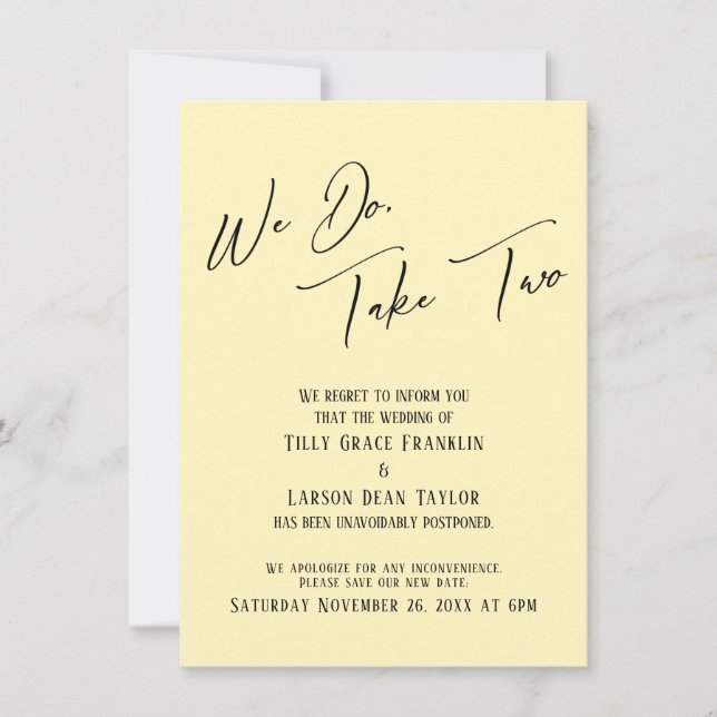 Convites Tomamos Dois: Casamento Atrasado Pale Amarelo (Frente)