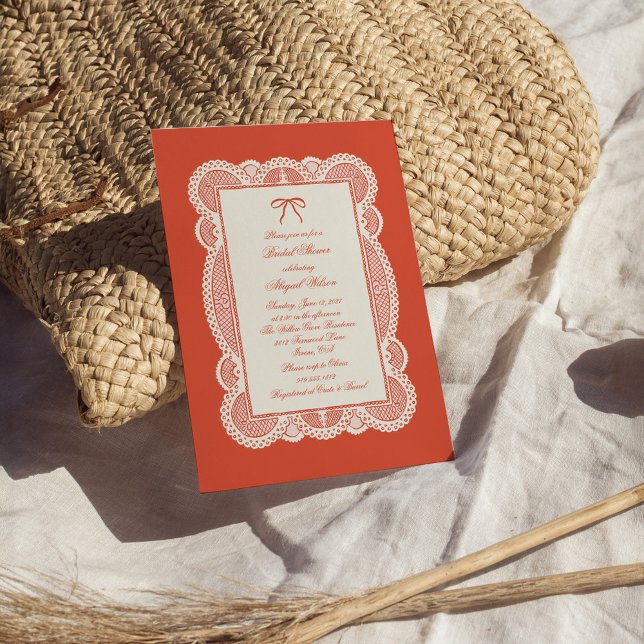Convites Tomato Red Paper Lace Bridal Shower  (Criador carregado)