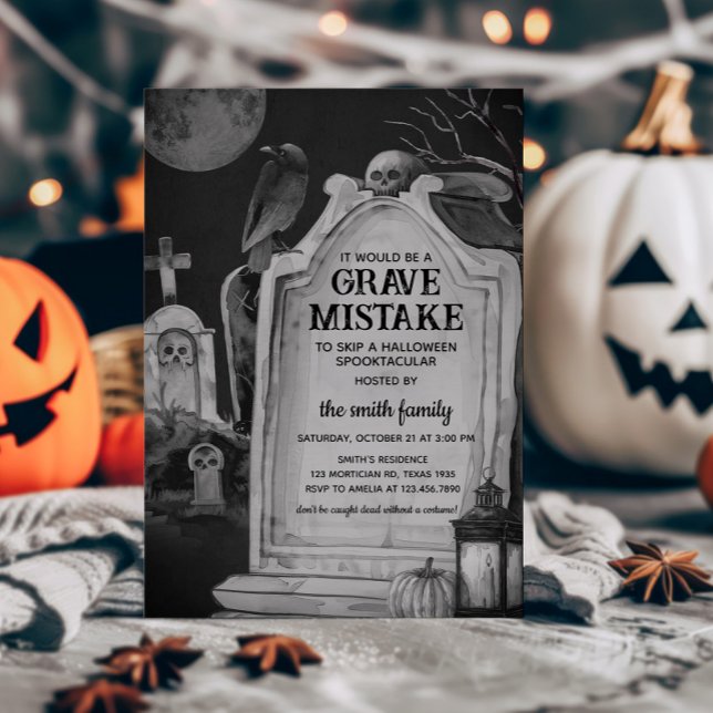 Convites Tombstone Graveyard Halloween Party (Tombstone Grave Mistake Halloween Party Invitation)