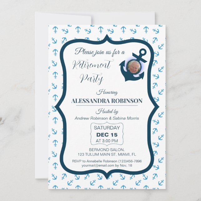 Convites Tons azuis de Marinho de  de Aposentação Náutica (Frente)