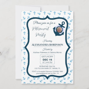 Convites Tons azuis de Marinho de  de Aposentação Náutica