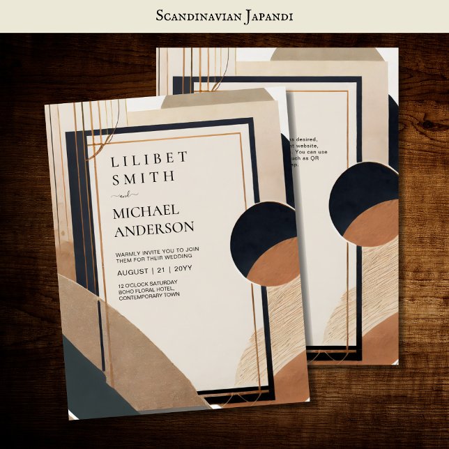 Convites Tons da Terra do Tema de Casamento Japandi Escandi (Criador carregado)