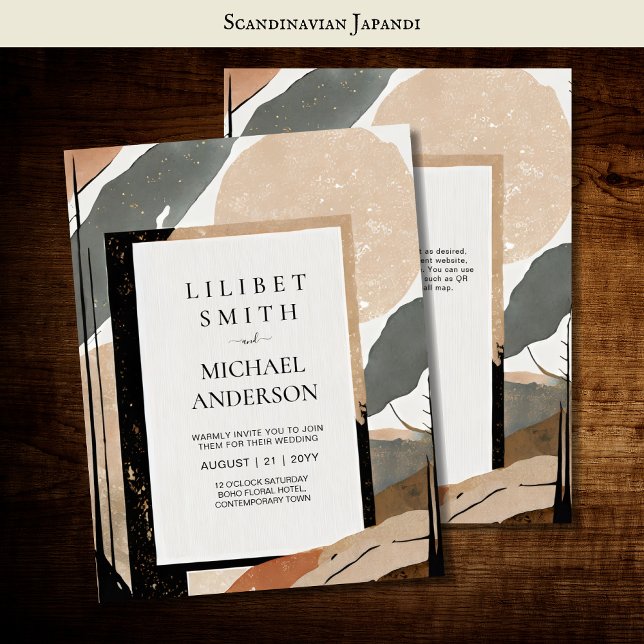 Convites Tons da Terra do Tema de Casamento Japandi Escandi (Criador carregado)