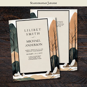 Convites Tons da Terra do Tema de Casamento Japandi Escandi