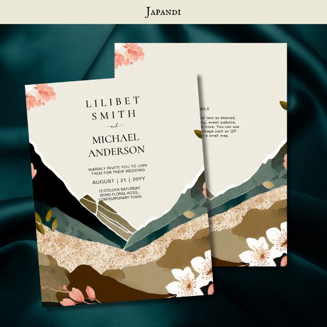 Convites Tons da Terra do Tema de Casamento Japandi Escandi (Criador carregado)