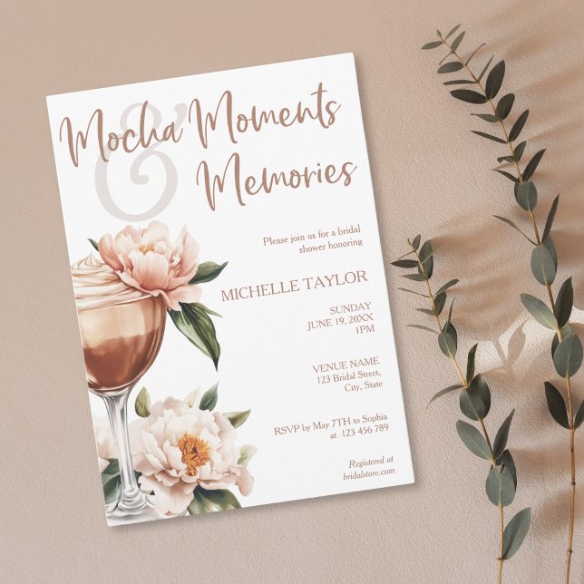 Convites Tons da Terra Elegante Moderna Mocha Mousse Boho (mocha mousse color of the year with peonies bridal shower invitation)