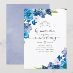 Convites Tons de Azul Floral Quinceañera