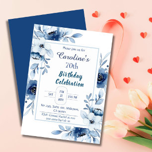 Convites Tons florais azuis de 70 azul elegantes