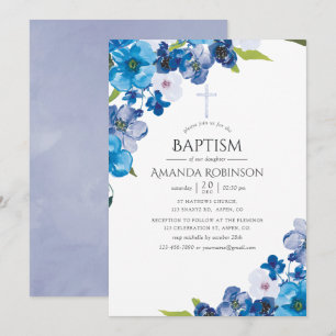 Convites Tons Pastéis de Floral Azul Batismo ou Crisma