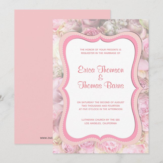 Convites Tons Pastéis Rosas Casamento (Frente/Verso)