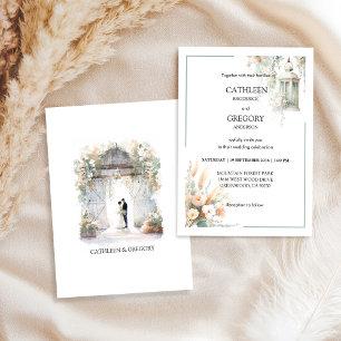 Convites Tons Pastéis Rústicos Aquarela Casamento de Celeir