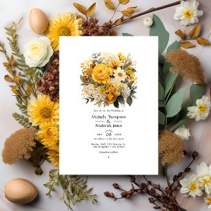 Convites Tons Terrosos e Casamento Floral em Amarelo Canári
