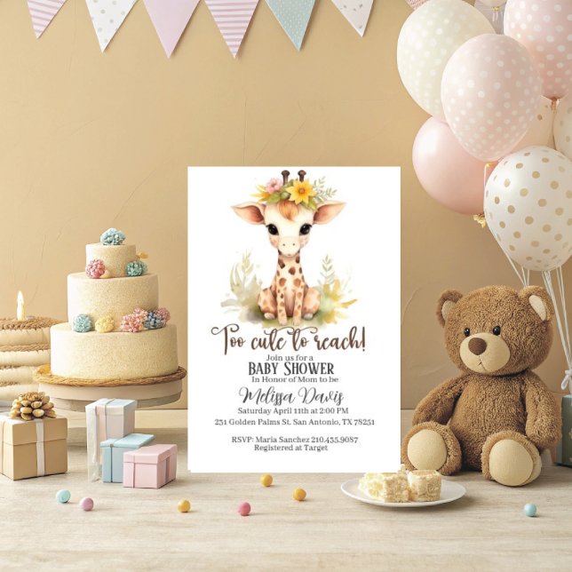 Convites Too Cute to Reach Giraffe Baby Shower Invitation (Too Cute to Reach baby shower invitation. )