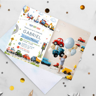 Convites Toot, Beep, Honk! Aniversário Aquarela