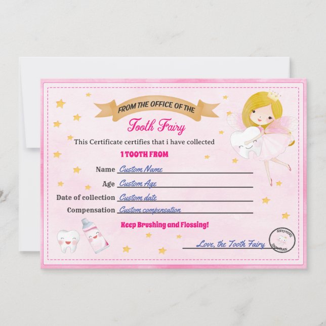 Convites Tooth Fairy Certificate - Lost Tooth Receipt (Frente)