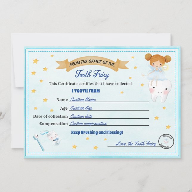 Convites Tooth Fairy Certificate - Lost Tooth Receipt (Frente)