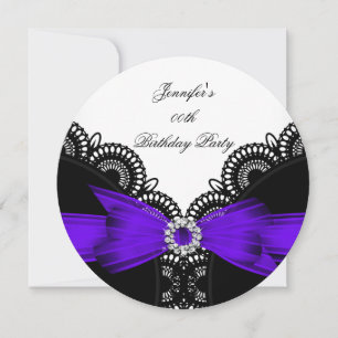 Convites Top de Lace Roxo Preto Branco para Festa de Aniver