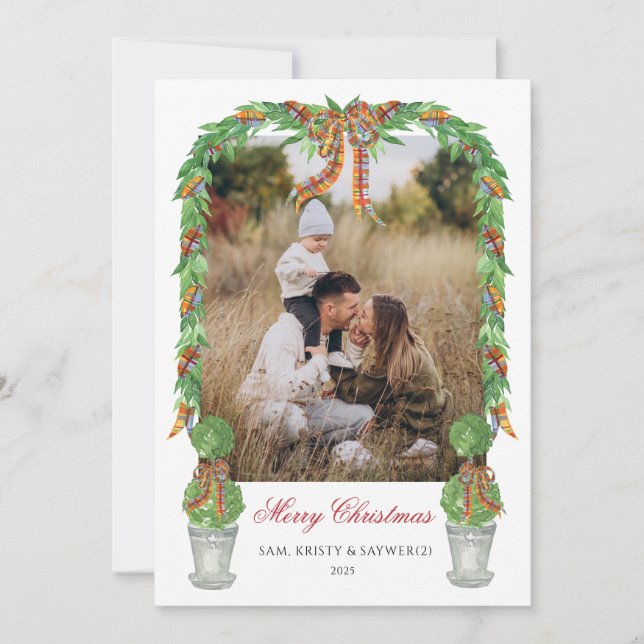 Convites Topiary Grandmillennial Photo Christmas Card (Frente)