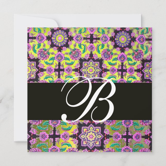 Convites TOPKAPI AMARELO NEGRO MONOGRAMA DE DAMASK rosa ver (Frente)