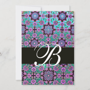Convites TOPKAPI BLUE BLACK MONOGRAM cor-de-rosa