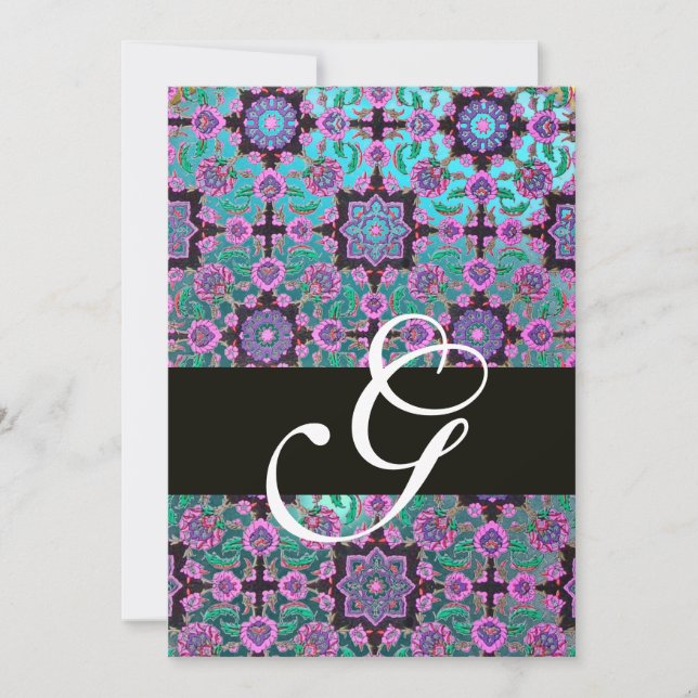 Convites TOPKAPI BLUE BLACK MONOGRAM cor-de-rosa (Frente)