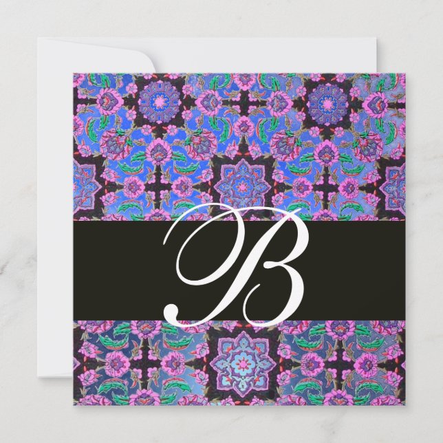 Convites TOPKAPI BLUE BLACK MONOGRAMA cor-de-rosa (Frente)