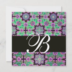 Convites TOPKAPI GREEN BLACK MONOGRAM cor-de-rosa azul
