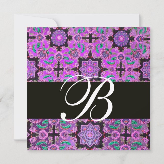Convites TOPKAPI PURPLE BLACK MONOGRAM cor-de-rosa verde (Frente)