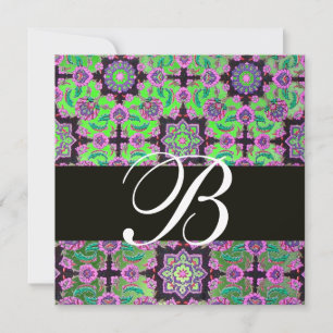 Convites TOPKAPI VERDE PRETO DAMASCO MONOGRAMA rosa azul