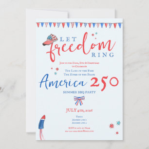 Convites Toque a Liberdade 4 de Julho América 250 Patriótic