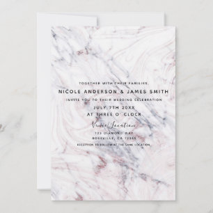 Convites Toque de Rosa Cinza Mármore Ondulado Elegante Casa