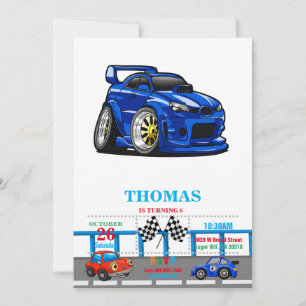 Convites Toque de velocidade do carro com músculo azul - E