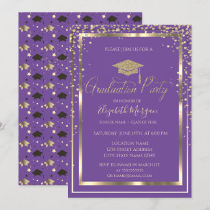 Convites Toque Dourado Chique Boina de Formatura Violeta Gr