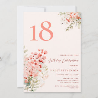 Convites Toque Floral Cor-de-Rosa Aniversário de 18 anos Ca