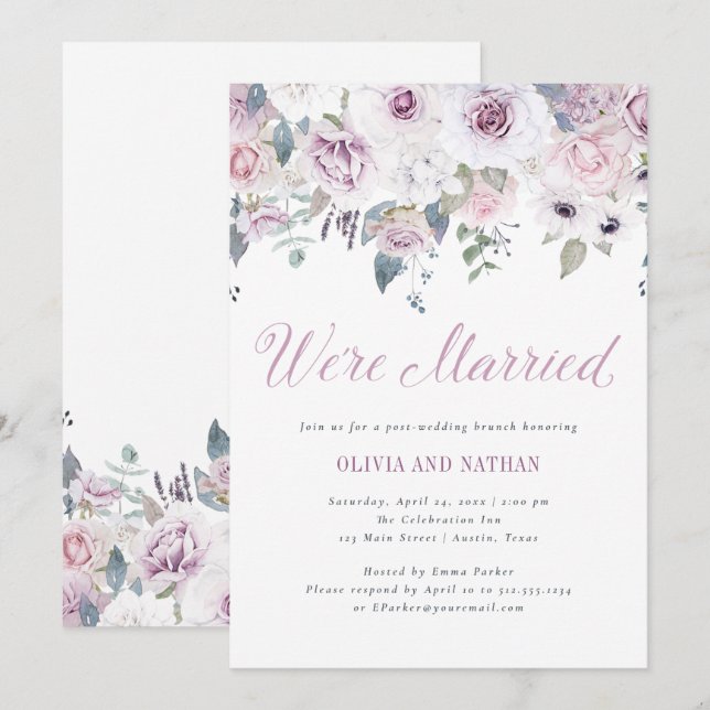 Convites Toque Violeta | Celebração Floral Pós-Casamento (Frente/Verso)