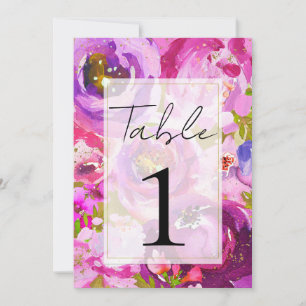 Convites Toques de Rosa e Roxo Número de Mesa Floral Vibran
