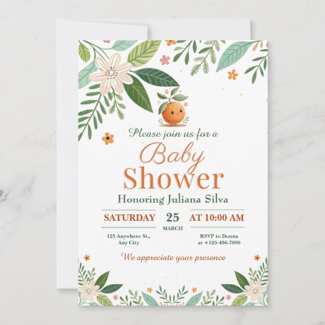 Convites Toranja Laranja Citrus Little Cutil chá de fraldas (Frente)