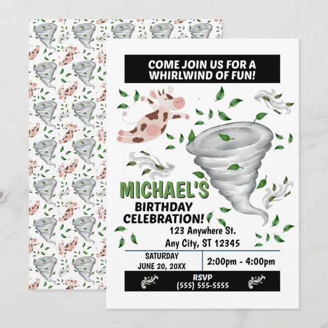 Convites Tornado Birthday Party Invitation (Frente/Verso)