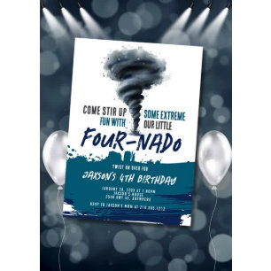 Convites Tornado Redemoinho Furacão Grunge Aniversário Azul