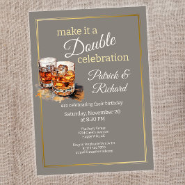 Convites Torne-o um Copo de Uísque Cinza de Dupla Celebraçã