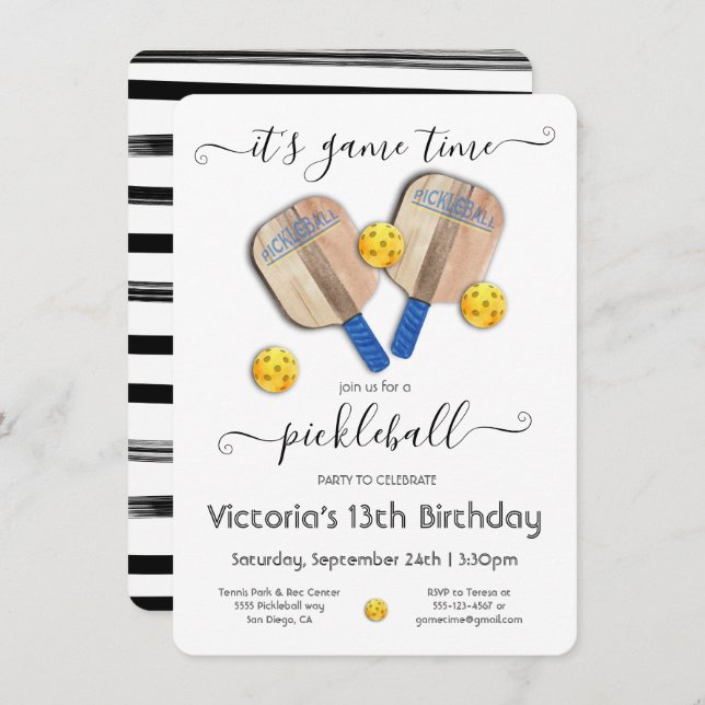 Convites Torneio de Pickleball Party (Frente/Verso)