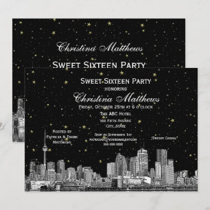 Convites Toronto Etch Estrela DIY Cor BG Doce 16 Preto