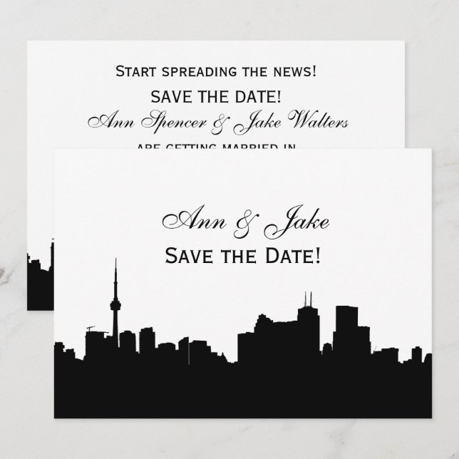 Convites Toronto Silhueta DIY BG Cor Salvar a Data Wh2 (Frente/Verso)
