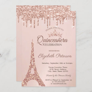 Convites Torre Chic Eiffel, Rosa Dourado Drives Quinceañera