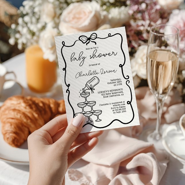 Convites Torre de Bebidas Excêntricas Coquette Bow Baby Sho (Quirky Drinks Tower Coquette Bow Baby Shower Invitation)