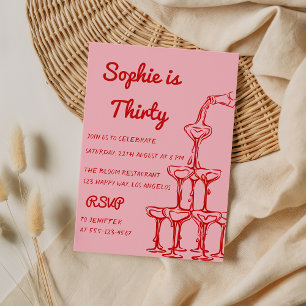 Convites Torre de Champagne Rosa e Vermelho Chic para Anive