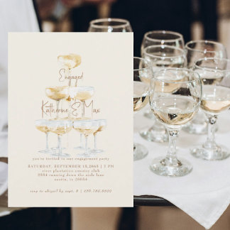 Convites Torre de Champanhe Creme Dourado Texto Festa de Co