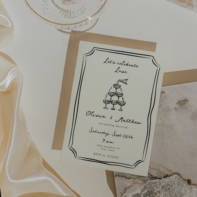 Convites Torre de Champanhe de Casamento Whimsical (whimsical wedding invitation)