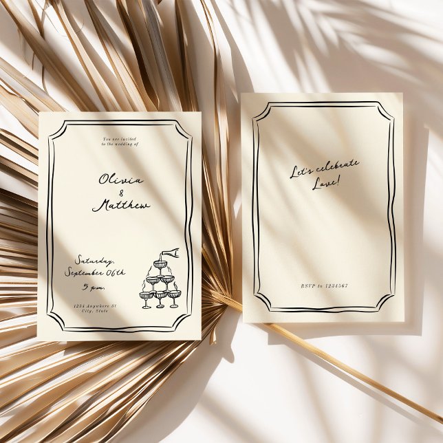 Convites Torre de Champanhe de Casamento Whimsical (Criador carregado)