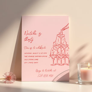 Convites Torre de Champanhe Desenhada à Mão 30 Trinta e Ani